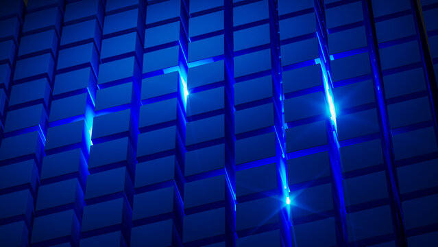 Fototapeta Geometric technological 3D background in vibrant blue