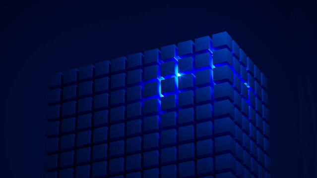 Geometric technological 3D background in vibrant blue