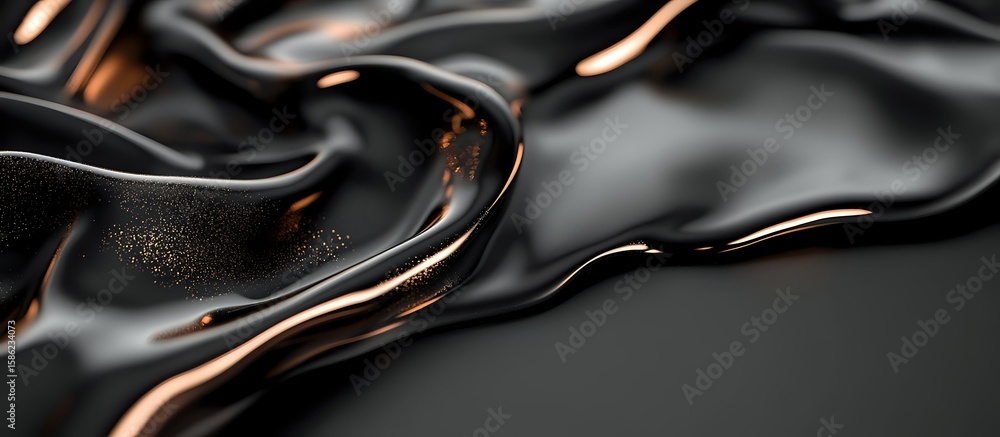 Poster luxurious black and copper metallic liquid waves create elegant abstract background with smooth flow