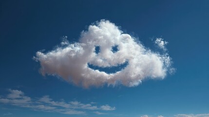 Creative hand painting a smiling cloud in a clear blue sky
