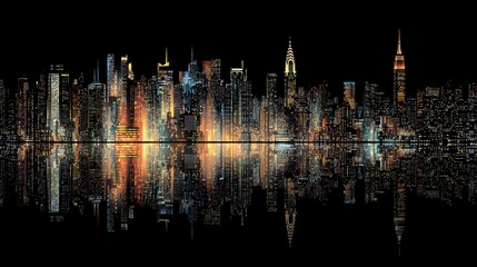 New York City Skyline Silhouette: Night Cityscape Image
