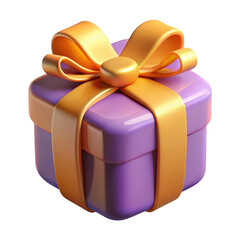 A delightful purple gift box adorned with a shiny golden ribbon and bow isolated on transparent background