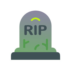 Green gradient tombstone with RIP text and grass icon
