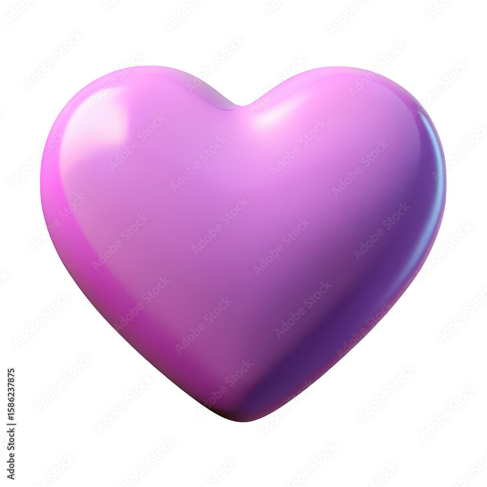Poster a smooth glossy purple heart shape with soft highlights and subtle shading isolated on transparent b