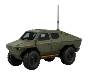 Armored amphibious unit with sealed hull and visible communication antenna