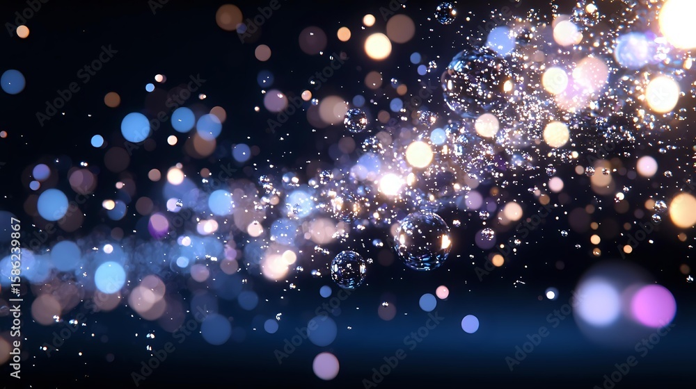 Aufkleber magical glowing bokeh lights scattered on dark background with sparkles and blurred circles creating