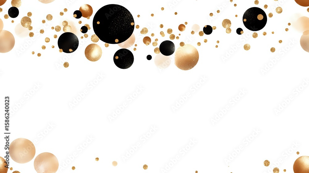Poster abstract scattered dots and circles in black and gold colors on white background create modern minim