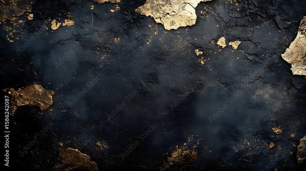 Aufkleber dark textured background with gold leaf flakes and rough surface texture creating luxurious contrast