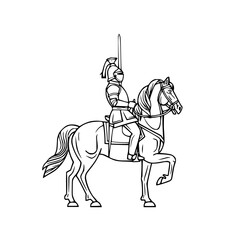Fototapeta premium Knight on horseback, commanding posture, holding spear, sketch style, copy space