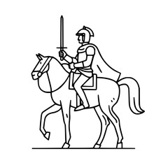 Fototapeta premium Knight on horseback, heroic posture, holding sword, sketch style, copy space