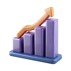 3d stylized growth bar chart with upward trend arrow showing positive progress isolated on transparent background