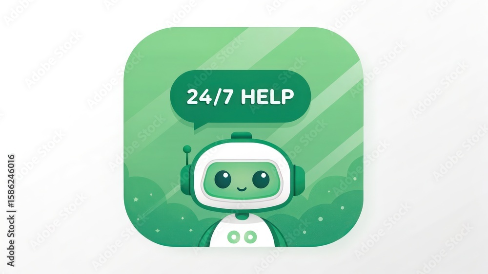 Aufkleber an engaging illustration of a friendly robot designed to help anytime of day, it is available to you