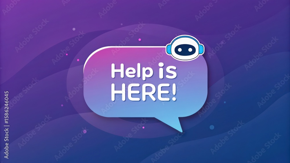 Poster a digital assistant's inviting declaration of aid within a stylish speech bubble, set against a vivi