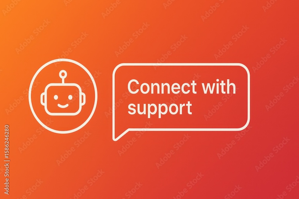 Poster a cheerful cartoon robot and speech bubble suggest the availability of customer service, inviting co