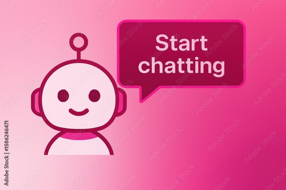 Poster a friendly chatbot icon invites you to start a conversation. the simple design, featuring soft gradi