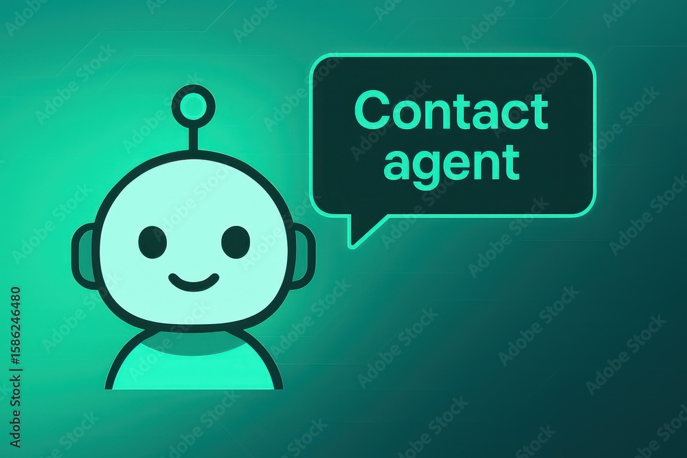 Poster a charming robot in a gradient color scheme offers a helpful message, perfect for modern communicati