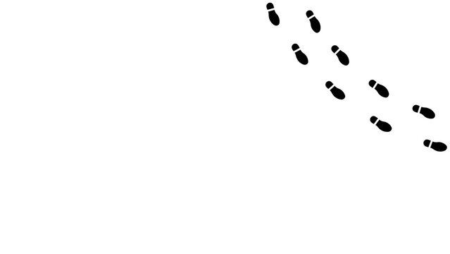 Step footprints paths. Shoe tread prints. Black traces of human. Human foot print in path. Shoe soles in path.