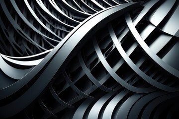 Abstract Metal Curves Interwoven Strips of Metallic Background
