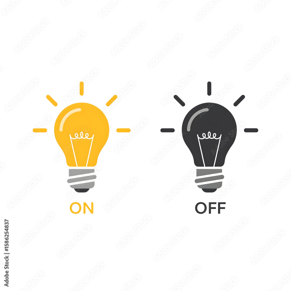 Poster yellow and gray lightbulb icons on and off state simple vector illustration isolated on a transparen