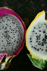 red and yellow dragon fruit,