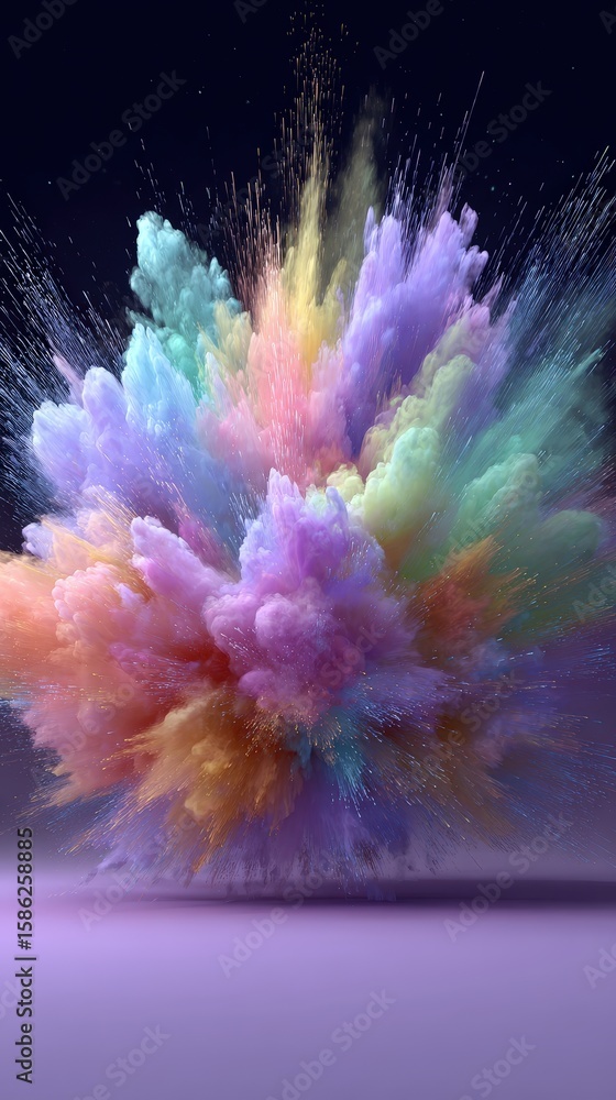Poster a vibrant explosion of colorful powder bursts against a dark background, creating a dynamic and abst