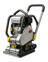 Fototapeta premium Single-direction vibratory plate compactor with a streamlined design and a heavy-duty vibration system for compacting loose aggregates in road repairs.