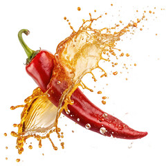 hot red chili pepper oil splash explosion on transparent background