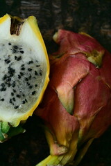 red and yellow dragon fruit,