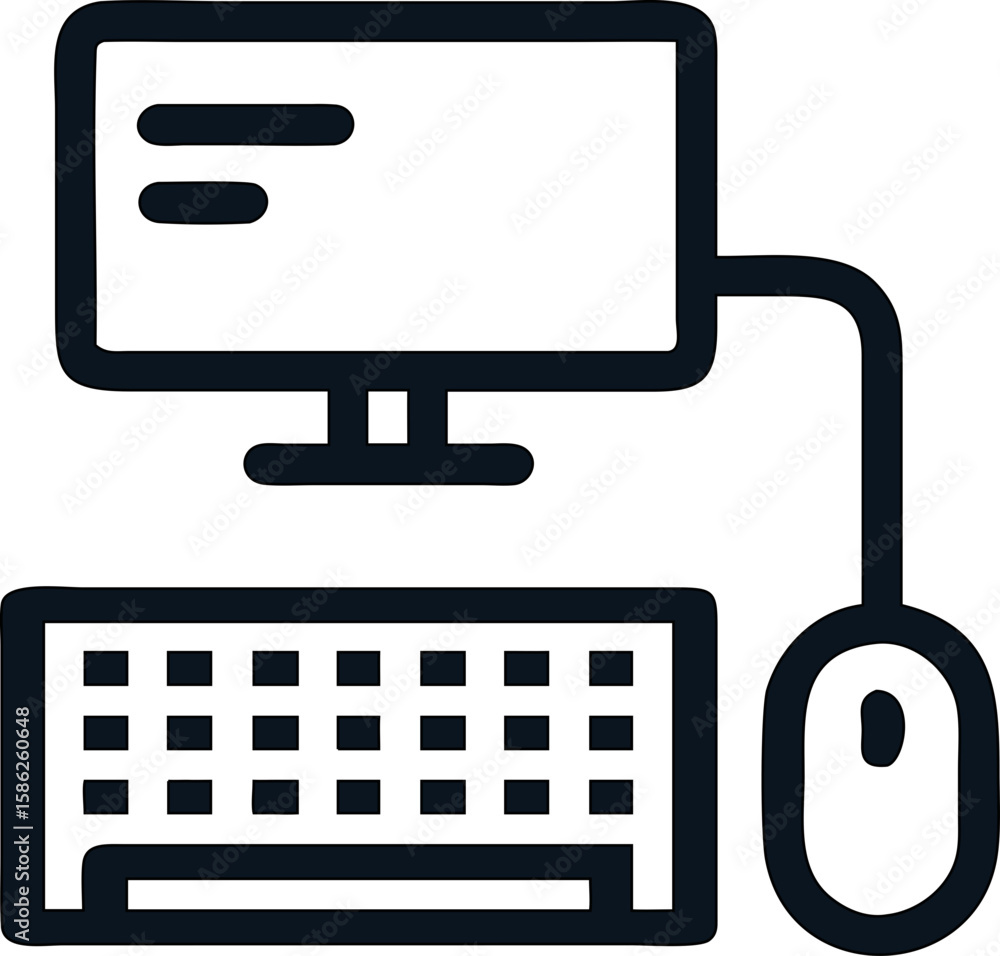 Poster personal pc setup flat vector for tech branding and ux design. . monitor, keyboard, mouse