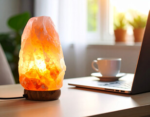 Cozy Workspace with Himalayan Salt Lamp