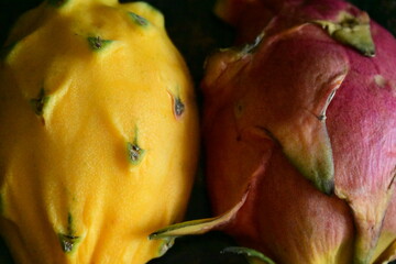 red and yellow dragon fruit,