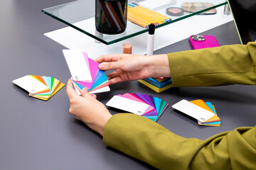 Color swatches for image consulting on a desk