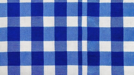 Blue white checkered picnic tablecloth as background, top view