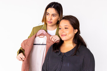 Image consultant advising woman on professional attire