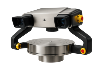 Fixed-mount 3D scanner with a large scanning area and integrated turntable for reverse engineering in aerospace facilities.