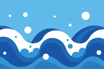 Stylized ocean waves with white foam and bubbles, abstract blue water design.