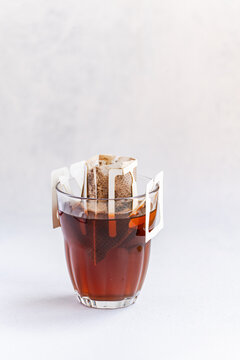 Drip coffee in a glass with paper filter
