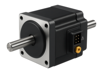 Hybrid stepper motor with a dual shaft for dual-axis control in textile machinery.