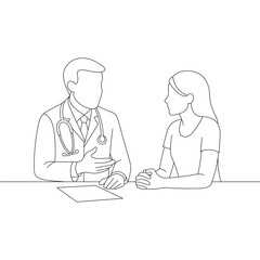 Doctor Consultation with Female Patient Line Art Illustration