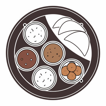 indian food platter, brown and white clip art preview
