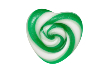 a green and white swirly heart shaped candy