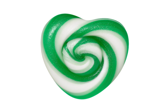 a green and white swirly heart shaped candy