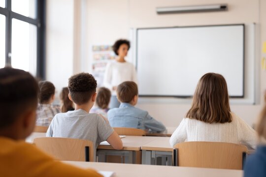 modern alternative school classroom with minimalistic design and clean lines featuring natural light and neutral colors
