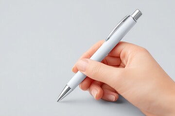 single left hand writing holding objects or performing tasks against clean minimalistic background