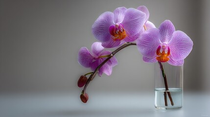   A macro shot of a vase with a blossom and a twig nestled in its center