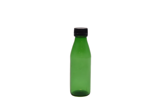 a green bottle with a black cap on a white background