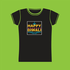 Happy Diwali T-shirt design with colorful diya illustration, Indian tritonal calibration ,
