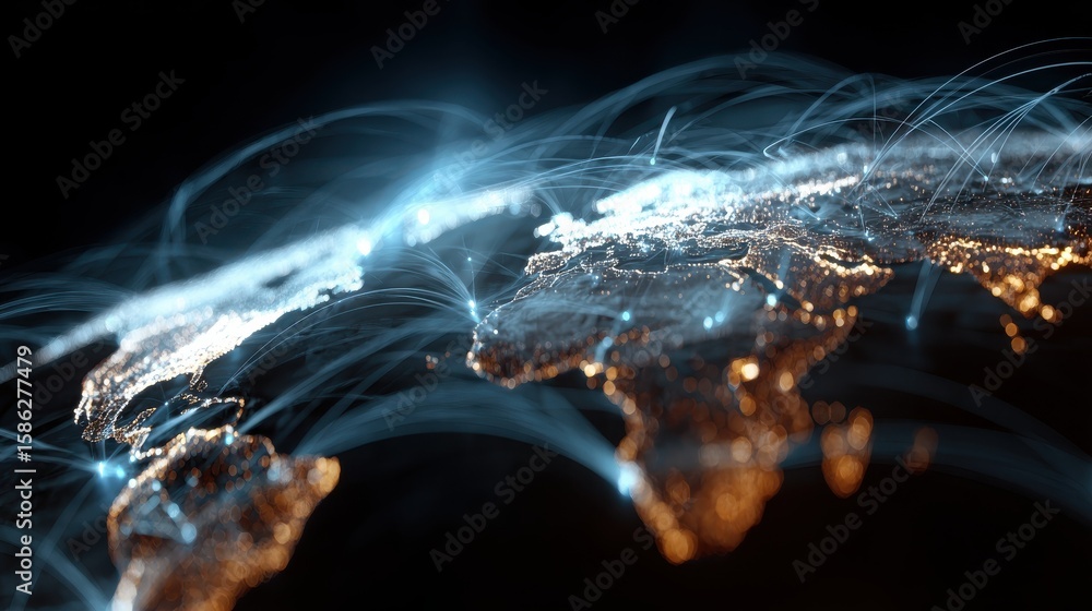 Poster global network connection over the world. internet concept of global business.world map with glowing