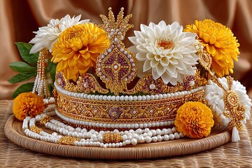 Floral and beaded bridal set displayed high resolution picture