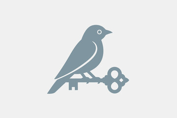 Bird sitting on key minimal silhouette vector illustration logo icon